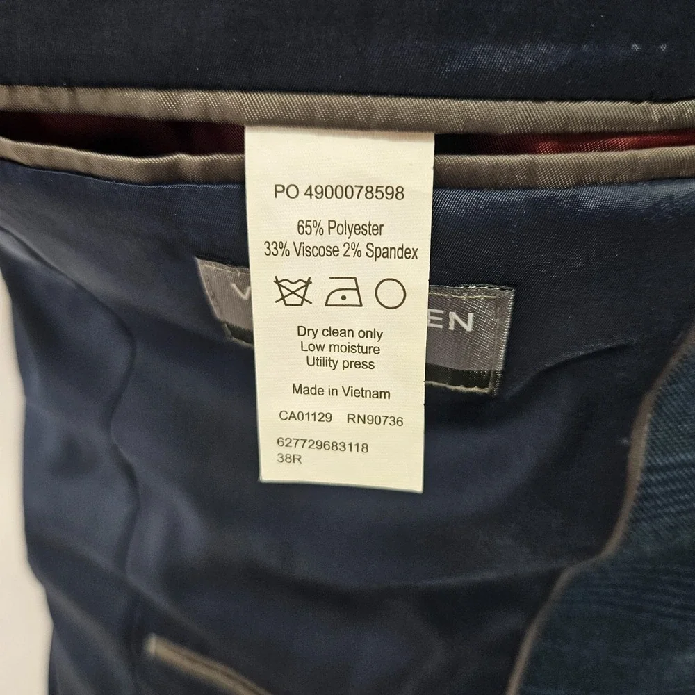 Van‎ Heusen Men's Sport Coat Blazer Two Button Navy Polyester Blend Slim 38R
